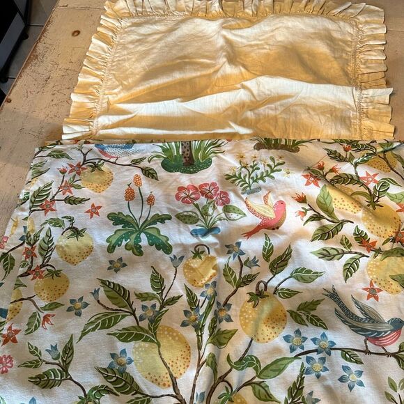 Pottery Barn Other - Pottery Barn Jocelyn Bird Lemon Duvet Cover Twin 1 Euro Sham Botanical 3pc Rare
